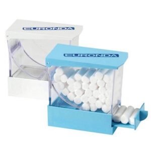 DISPENSADOR DE ROLLOS ALGODON BLANCO